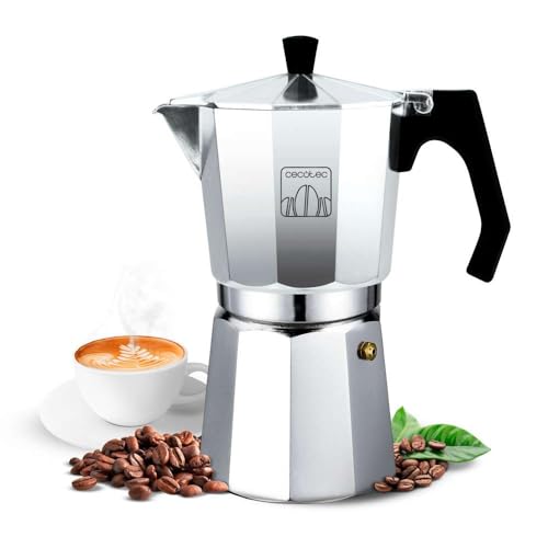Cecotec - Shiny Aluminium Italian Coffee Maker for 9 Cups, Ergonomic Handle, Silicone Gasket