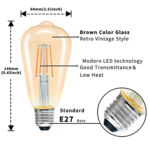 Uc - Vintage E27 Edison LED Bulbs 6 Pack, 2700K Warm White, Energy Saving