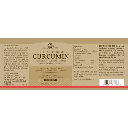 Solgar Full Spectrum Curcumin - 90 LiCaps - Superior Absorption - Brain, Joint & Immune Health - Non-GMO, Vegan, Gluten Free, Dairy Free - 90 Servings - Medaid International