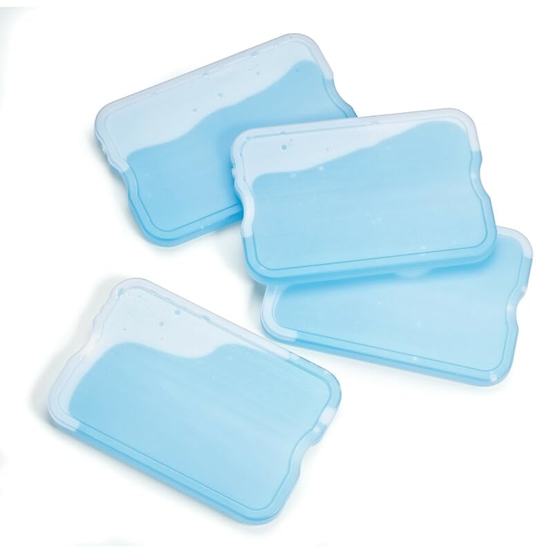 Cool Coolers by Fit & Fresh 4 Pack XL Slim Ice Packs, Quick Freeze Space Saving Reusable Ice Packs for Lunch Boxes or Coolers, Blue, 239ICE, 4 count (Pack of 1)|B07CTXRKH8