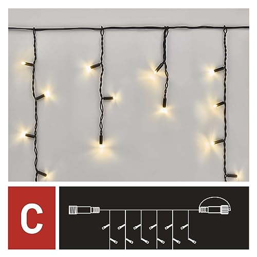 Emos - 3m Icicle Fairy Lights, 50 LEDs, IP44 Rated, Warm White, Indoor/Outdoor
