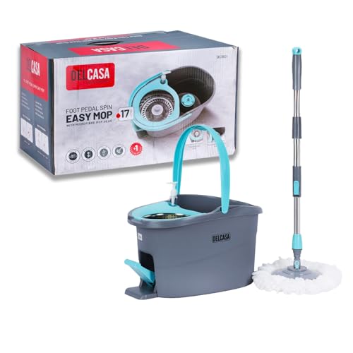 Delcasa Easy Wring & Clean Spin mop & Bucket Set with Foot Pedal Floor mop with Spinning Wringer Turbo Refill 100% Microfibre mop Head - Medaid International