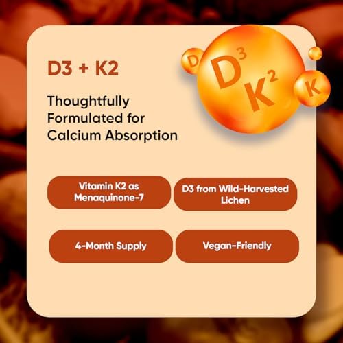 WeightWorld Vitamin D3 K2 5000IU Capsules for Bone Strength & Immune Health - 4 Months Supply Vitamin D3 and K2 Supplements - 120 Vegan D3 K2 Capsules for Women and Men, Non-GMO, Gluten-Free|B0CY288PWZ