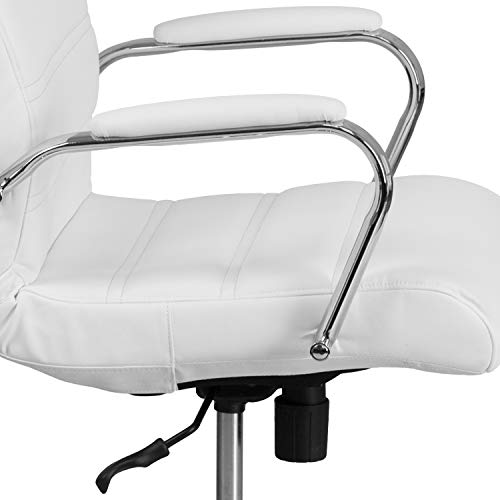 Flash Furniture Whitney High-Back Swivel LeatherSoft Desk Chair with Padded Seat and Armrests, Adjustable Height Padded Office Chair, White/Chrome - Medaid International
