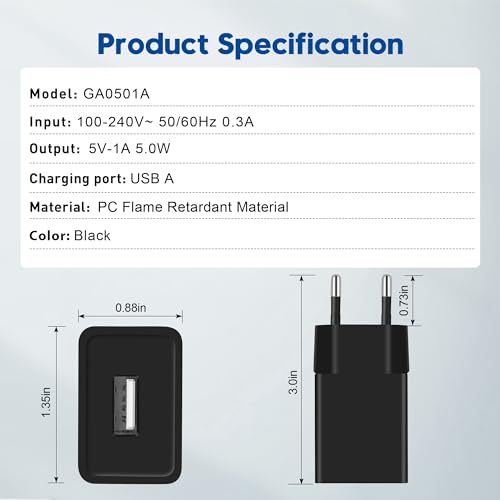 MatauMahi - Safe USB Adapter Charger 2 Pieces, Low Temperature, 5V 1A Output