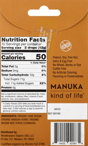 Wedderspoon Organic Manuka Honey Drops, Honey & Echinacea, 20 Count (Pack of 2) | Genuine New Zealand Honey | Perfect Remedy for Dry Throats - Medaid International