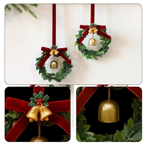 Christmas Bell Wreath Ornament, Festive Jingle Bell Wreath for Christmas Tree Decoration, Hanging Ornament for Home Party Xmas Tree Decor,Green Leaf Bell - Medaid International