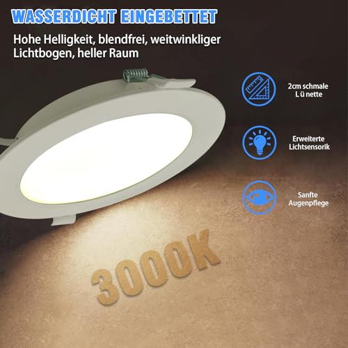 ETUOLMP - LED Recessed Spotlights Set of 6, 9W, Warm White 3000K, IP44