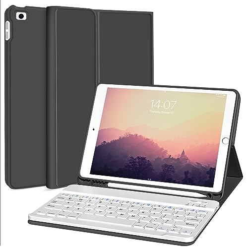 Kenke - Lightweight Keyboard Case for iPad 9.7" with Detachable Wireless Keyboard, Pencil Holder, Black