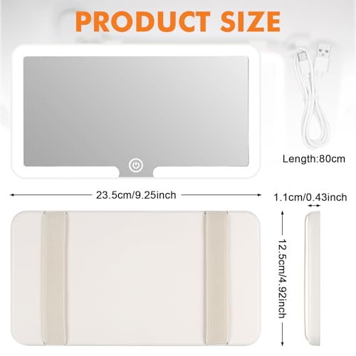 JizzU - Rechargeable Car Sun Visor Mirror with 3 Lighting Modes, HD Makeup Reflection