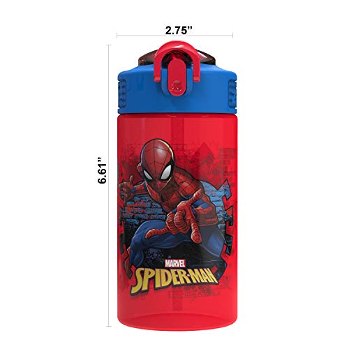 Zak Designs Marvel SpiderMan Kids Spout Cover and Built-in Carrying Loop Made of Plastic, Leak-Proof Water Bottle Design (BPA-Free), Red, 16oz|B07BK26C9Y