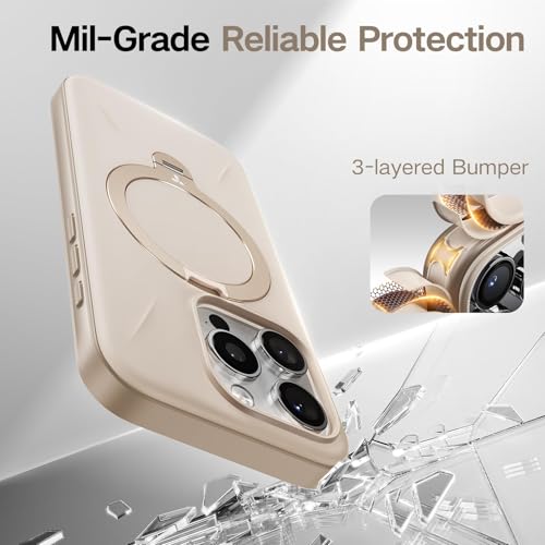 TORRAS 360° Spin Stand for iPhone 16 Pro Case, Fit for Magsafe, Hard PC Mil-STD Protective Scratch-Resistant Case for iPhone 16 Pro Phone Case, Ostand Spin, Dune Beige, 6.3 inch - Medaid International