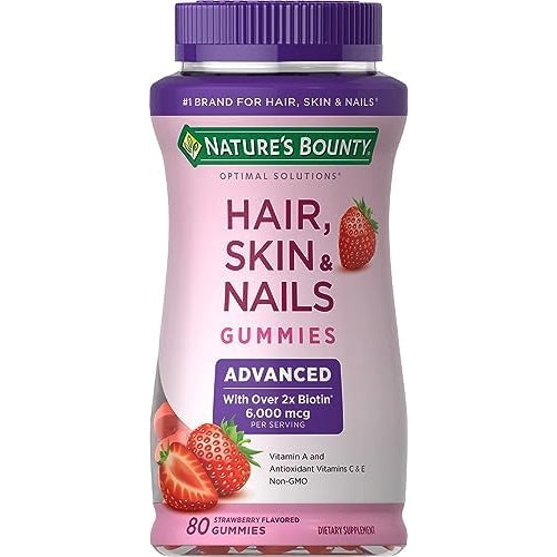 Nature's Bounty Optimal Solutions Advanced Hair, Skin, Nails, 2X Biotin, 200 Strawberry Gummies - Medaid - Lebanon