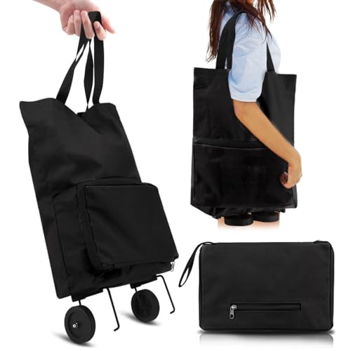 Avsmgp - Large Capacity Rolling Shopping Bag with Wheels, Reusable & Collapsible for Groceries, Laundry, Travel, Black