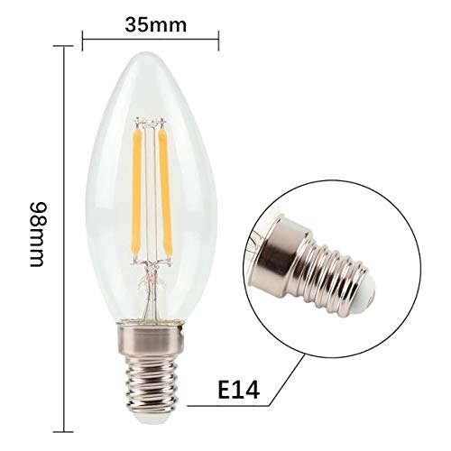 Generic - 4W E14 LED Filament Candle Bulb, 2700K Warm White, 6 Pack