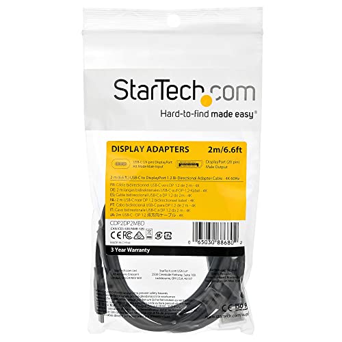 StarTech - 2M USB-C to DP1.2 Bi-Directional Cable, 4K 60Hz, 21.6Gbps