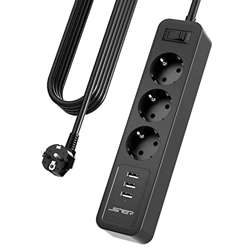 Jsver - Power Strip with 3 USB Ports, Surge Protection, Wall Mountable, 3680W