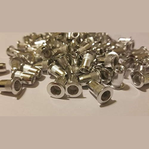 Alab - 100 PCs 10-32 Aluminum Flange Nutserts, Durable Rivet Nuts, Silver Finish