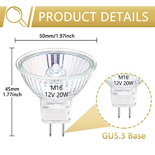 Figame - MR16 Halogen Light Bulbs, 20W 12V, Warm White 2700K, Dimmable, Pack of 6