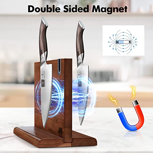 Magnetic Knife Block 14 x 10 Inches, Double Sided Magnetic Knife Holder Rack for Kitchen Counter, Acacia Wood Magnetic Knife Storage Stand with Knife Sharpener|B0BZVF8ZVG