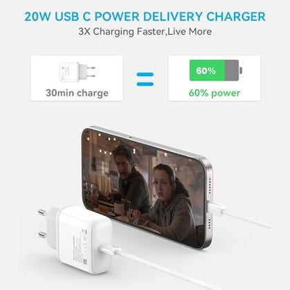Tortoise Look - 20W Fast iPhone Charger with 2M USB C Nylon Cable, PD 3.0