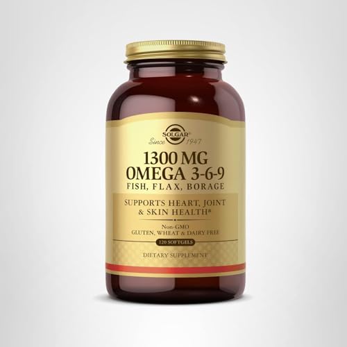 Solgar 1300 mg Omega 3-6-9, 120 Softgels - Fish Oil Supplement - Support for Joint & Skin Health - Includes Flaxseed & Borage - Contains EPA & DHA Omega 3 Fatty Acids - 40 Servings - Medaid International