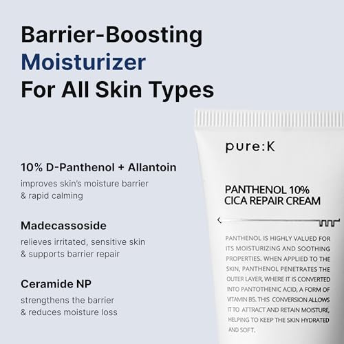 Panthenol 10% Cica Repair Cream, Hydrating Post-Acne Face Moisturizer for Sensitive Skin Barrier Repair, Korean Skincare (2.7 Fl Oz / 80ml)|B0DYY1KVPP
