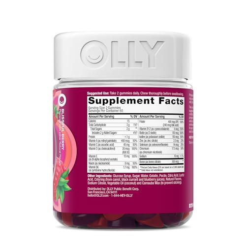 OLLY Women's Daily Multivitamin Gummy, Vitamins A, D, C, E, Biotin, Folic Acid, Adult Chewable Vitamin, Berry Flavor, 65 Day Supply - 130 Count - Medaid International