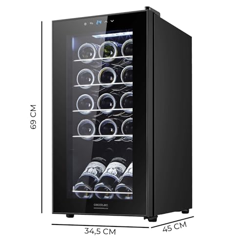 Cecotec - 15-Bottle Compressor Wine Cooler, Quiet Operation, Touch Control, Adjustable Temp 5-18°C