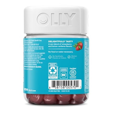 OLLY Goodbye Stress Gummy, GABA, L-Theanine, Lemon Balm, Stress Relief Supplement, Berry - 42 Count - Medaid International