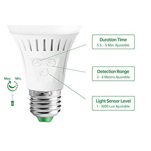 Elrigs - LED Motion Sensor Light Bulb, E26 Base, 7W (60W Equivalent), Warm White