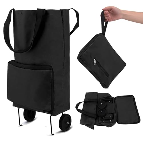 Avsmgp - Large Capacity Rolling Shopping Bag with Wheels, Reusable & Collapsible for Groceries, Laundry, Travel, Black