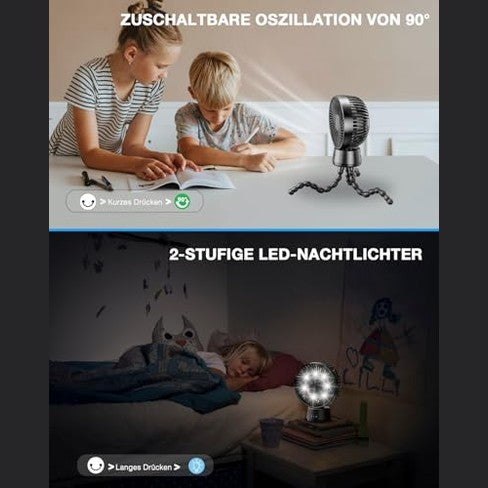 AidSci - 120° Oscillating Stroller Fan, 10000mAh Battery, Super Quiet, 40 Hours Runtime