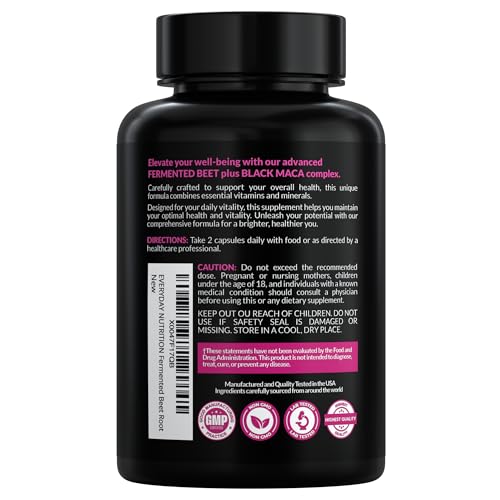 EVERYDAY NUTRITION Organic Fermented Beet Root, Black Maca, Carrot, Spinach, Cranberry, Ginger |Enhanced Overall Health for Women & Men | Made in USA | 90 Veggie Capsules - Medaid International