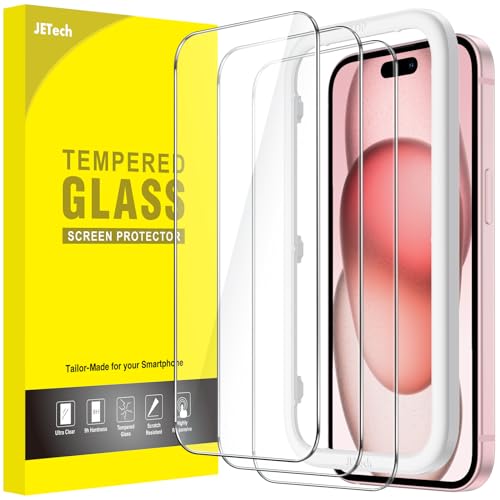 JETech - Tempered Glass Screen Protector for iPhone 15, Easy Install, HD Clear, Case-Friendly, 3-Pack