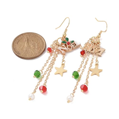 Christmas Earrings for Women Word Noel Enamel Charms & Glass Beads Tassel Dangle Earrings Xmas Funny Earring for Christmas Jewelry Gifts - Medaid International
