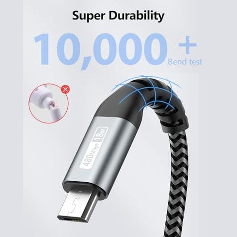 Sunguy - Micro USB Cable 2FT [3Pack], Fast Charging, Nylon Braided, USB 2.0