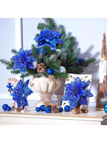 5pcs Blue Christmas Tree Ornament Hanging Decoration - Featuring Delicate Sparkles on The Petals, Suitable for Home Décor, Wedding Celebrations, and Festive Decorations. - Medaid International