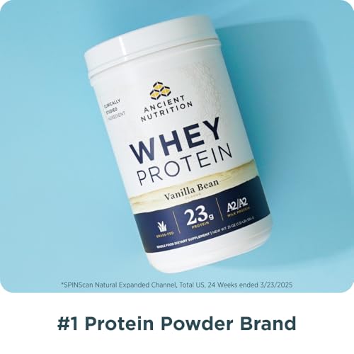 Ancient Nutrition Grass Fed Whey Protein, Milk Chocolate, 23g Protein, 20 Servings, Hydrolyzed Collagen Peptides, Organic Regenerative A2/A2 Milk Protein - Medaid International