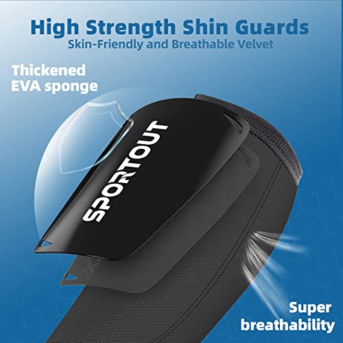 Sportout - Football Shin Guards for Adults & Kids, Padded Ankle Protection, High Elastic Sleeve