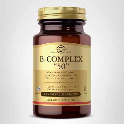 Solgar B-Complex “50”, 100 Vegetable Capsules - Energy Metabolism, Cardiovascular Support, Nervous System Support - Non-GMO, Vegan, Gluten Free, Dairy Free, Kosher - 100 Servings - Medaid International