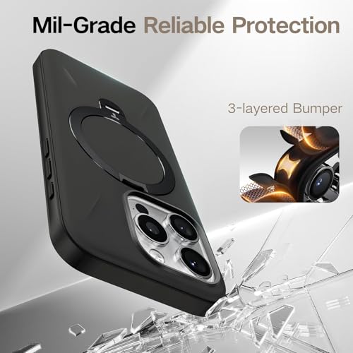 TORRAS 360° Spin Stand for iPhone 16 Pro Max Case, Fit for Magsafe, Mil-STD Protective Hard PC Scratch-Resistant Case for iPhone 16 Pro Max Phone Case with Kickstand, Ostand Spin, Onyx Black, 6.9 inch - Medaid International