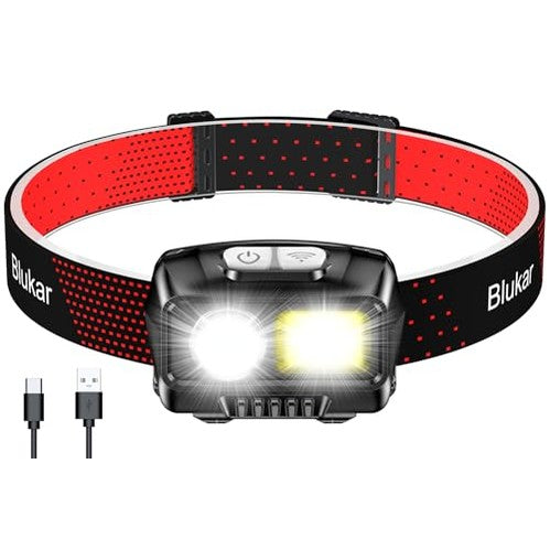 Blukar - Rechargeable Waterproof Headlamp with 8 Light Modes & Motion Sensor