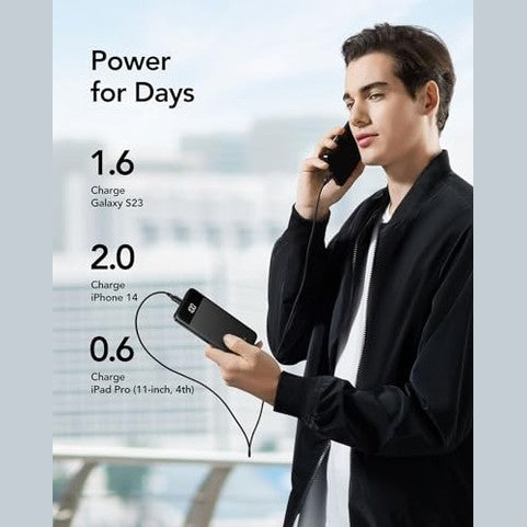 Charmast - Ultra Slim 10400mAh Power Bank, USB C In&Out, LED Display