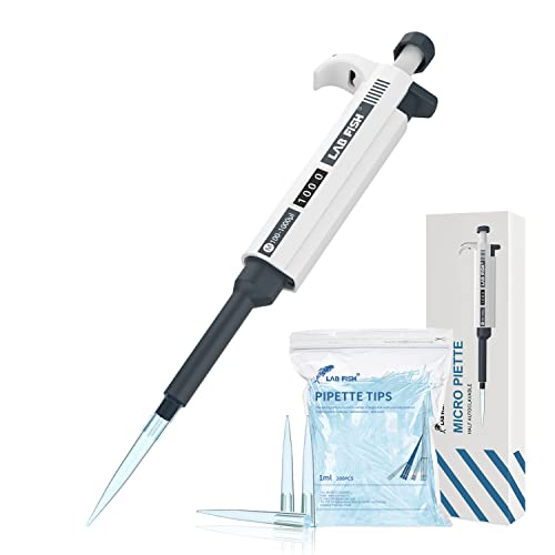 Lab Fish - Adjustable Single Channel Micropipette, Durable, Chemically Resistant, Variable Volume