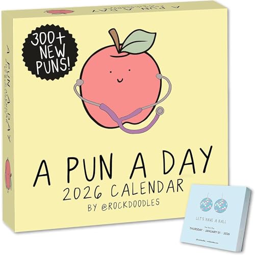 Rockdoodles 2026 Punny Day-to-Day Calendar | Funny Daily Desktop Calendar Christmas Stocking Stuffer Gift for Home or Office, Daily Tear Off Pages With New Puns | A Pun A Day by Rockdoodles - Medaid International