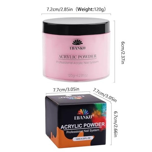 Ebanku - Professional Pink Acrylic Powder, 120g, Long-Lasting, No Nail Lamp Needed