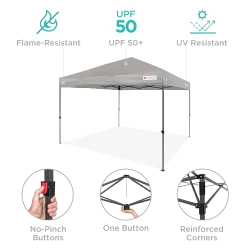 Best Choice Products 10x10ft 1-Person Setup Pop Up Canopy Tent Instant Portable Shelter w/ 1-Button Push, Case, 4 Weight Bags - Light Gray|B0C883F2TP