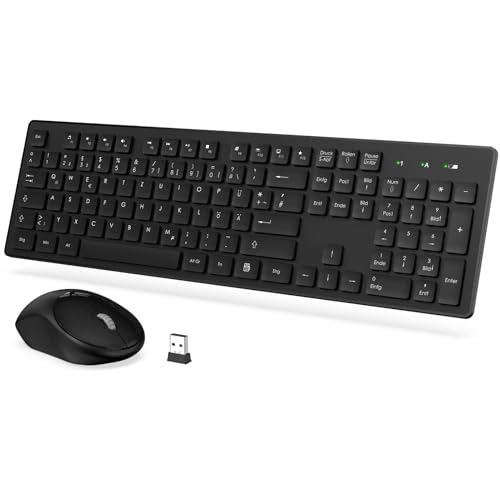 Qcen - Ergonomic Wireless Keyboard & Mouse Set, Quiet, Numeric Keypad, 2.4 GHz