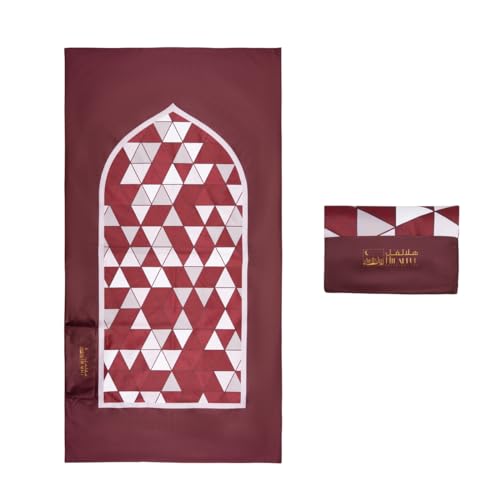HILALFUL Salah On The Go Polyester Prayer Mat - Red Mosaic | Muslim Praying Rug for Kids & Children | Water Resistant | Anti-Slip | Islamic Gift for Eid, Ramadan | for Travel | Lightweight - Medaid International